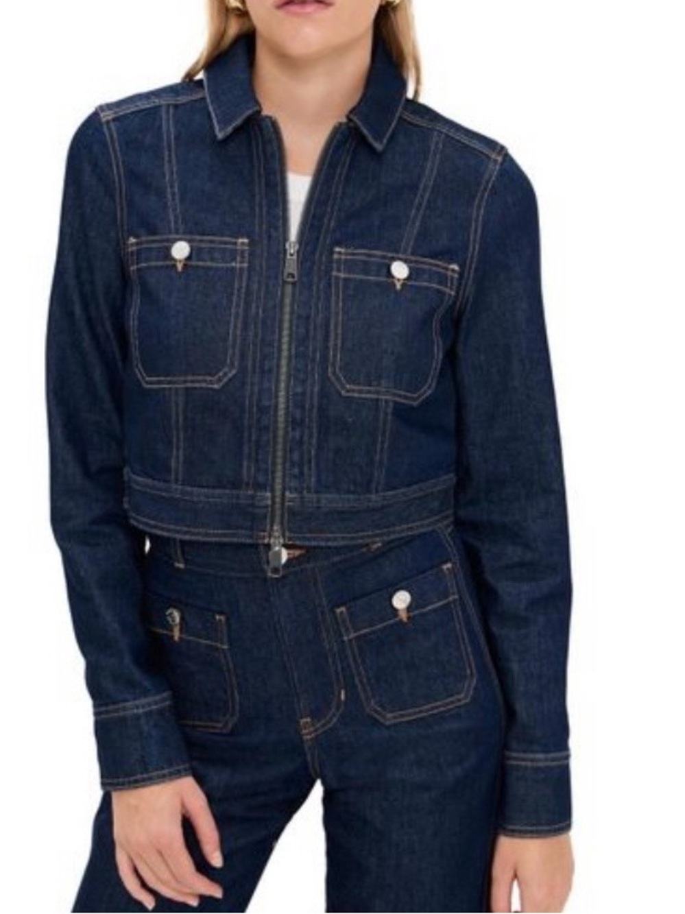 Veronica Beard Indigo Denim Zip Crop Jacket
